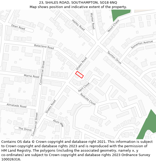 23, SHALES ROAD, SOUTHAMPTON, SO18 6NQ: Location map and indicative extent of plot