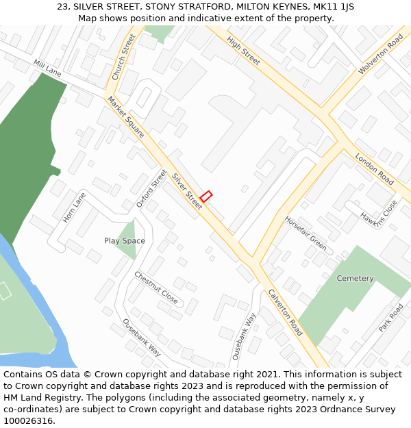 23, SILVER STREET, STONY STRATFORD, MILTON KEYNES, MK11 1JS: Location map and indicative extent of plot