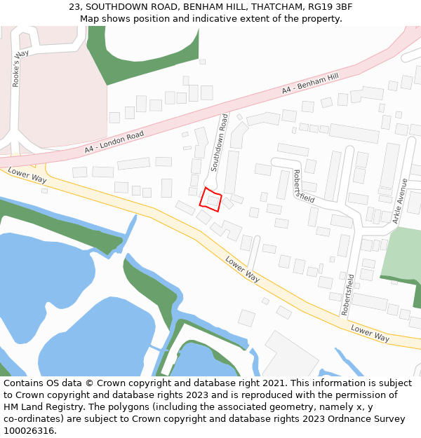 23, SOUTHDOWN ROAD, BENHAM HILL, THATCHAM, RG19 3BF: Location map and indicative extent of plot