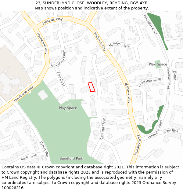 23, SUNDERLAND CLOSE, WOODLEY, READING, RG5 4XR: Location map and indicative extent of plot