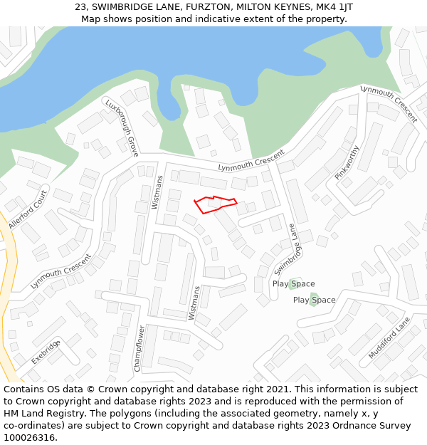 23, SWIMBRIDGE LANE, FURZTON, MILTON KEYNES, MK4 1JT: Location map and indicative extent of plot