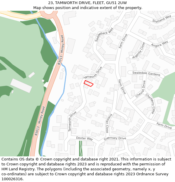 23, TAMWORTH DRIVE, FLEET, GU51 2UW: Location map and indicative extent of plot