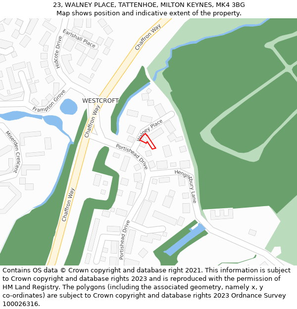 23, WALNEY PLACE, TATTENHOE, MILTON KEYNES, MK4 3BG: Location map and indicative extent of plot