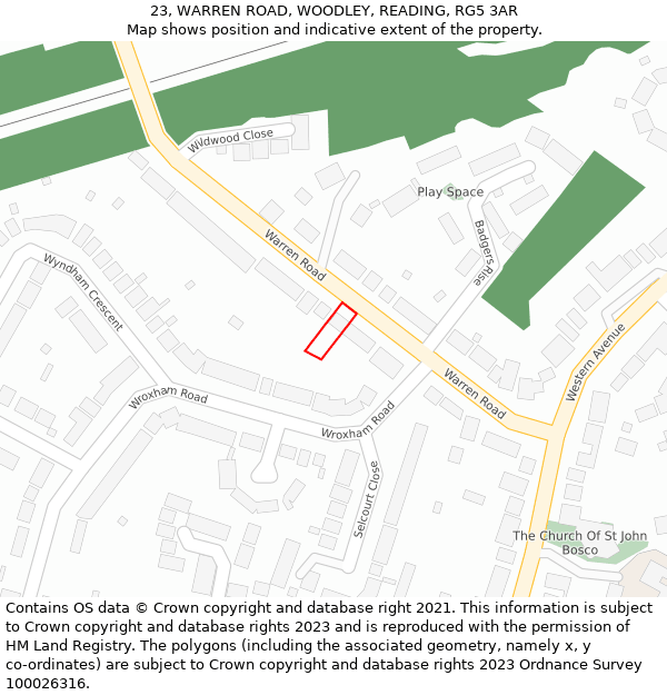 23, WARREN ROAD, WOODLEY, READING, RG5 3AR: Location map and indicative extent of plot