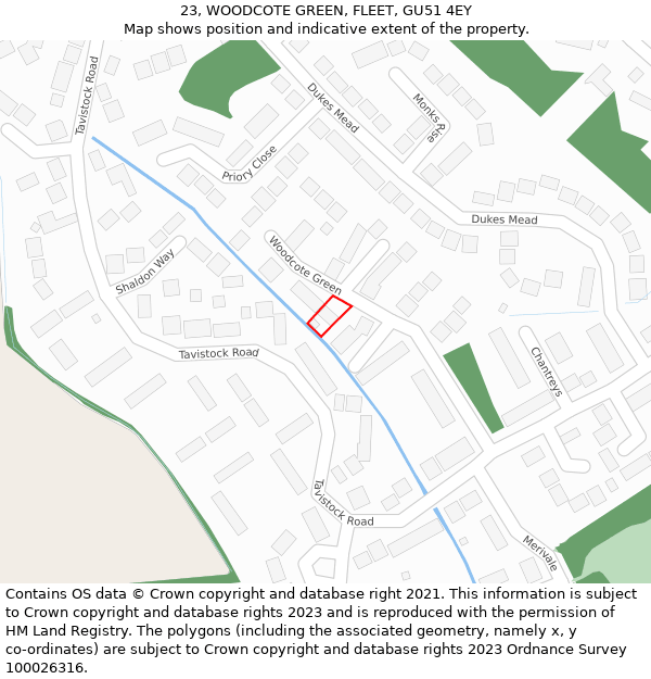 23, WOODCOTE GREEN, FLEET, GU51 4EY: Location map and indicative extent of plot