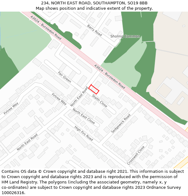 234, NORTH EAST ROAD, SOUTHAMPTON, SO19 8BB: Location map and indicative extent of plot