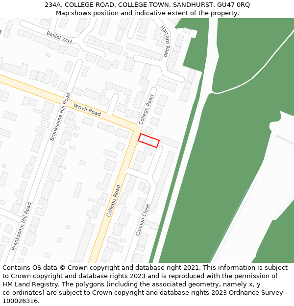 234A, COLLEGE ROAD, COLLEGE TOWN, SANDHURST, GU47 0RQ: Location map and indicative extent of plot
