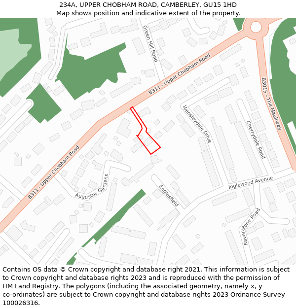 234A, UPPER CHOBHAM ROAD, CAMBERLEY, GU15 1HD: Location map and indicative extent of plot