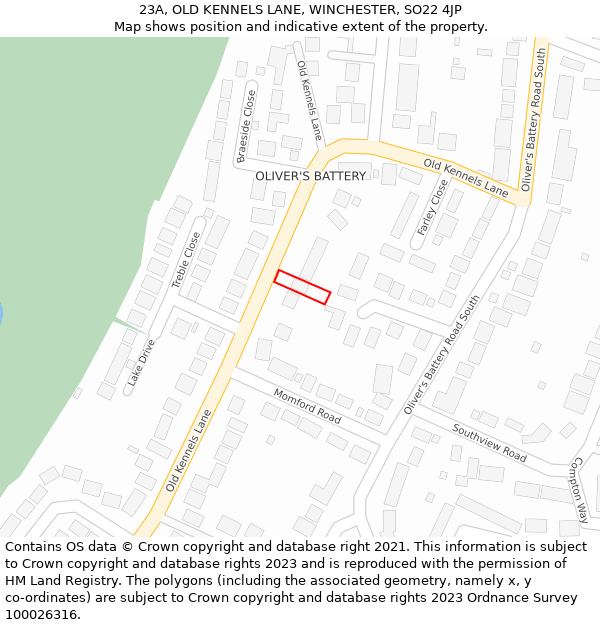 23A, OLD KENNELS LANE, WINCHESTER, SO22 4JP: Location map and indicative extent of plot