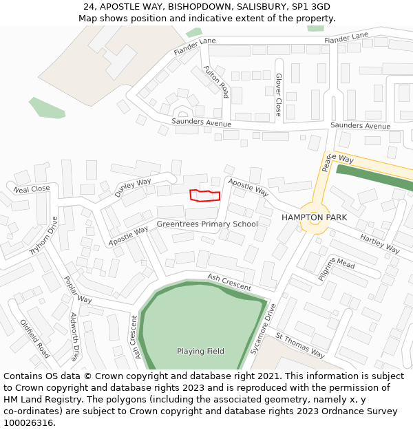 24, APOSTLE WAY, BISHOPDOWN, SALISBURY, SP1 3GD: Location map and indicative extent of plot