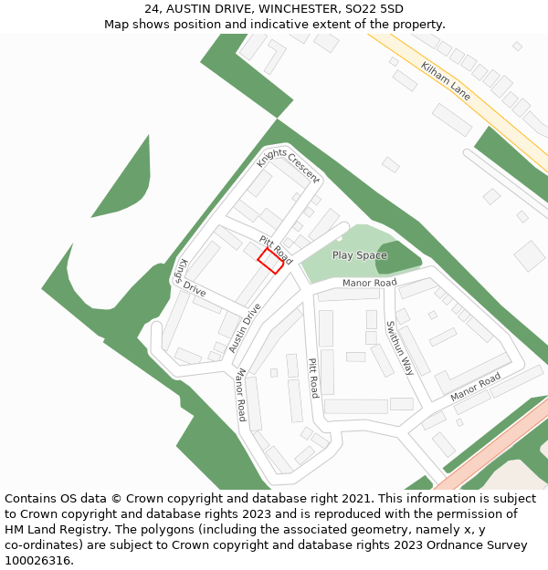 24, AUSTIN DRIVE, WINCHESTER, SO22 5SD: Location map and indicative extent of plot