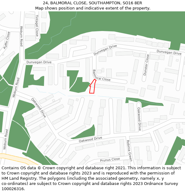 24, BALMORAL CLOSE, SOUTHAMPTON, SO16 8ER: Location map and indicative extent of plot