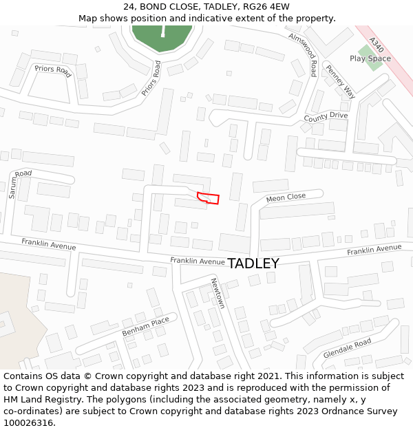 24, BOND CLOSE, TADLEY, RG26 4EW: Location map and indicative extent of plot