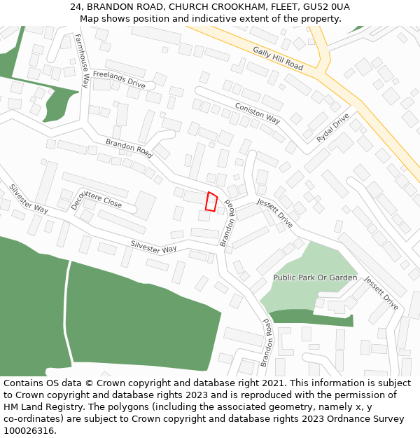 24, BRANDON ROAD, CHURCH CROOKHAM, FLEET, GU52 0UA: Location map and indicative extent of plot