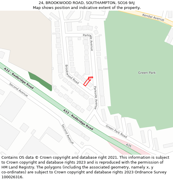 24, BROOKWOOD ROAD, SOUTHAMPTON, SO16 9AJ: Location map and indicative extent of plot