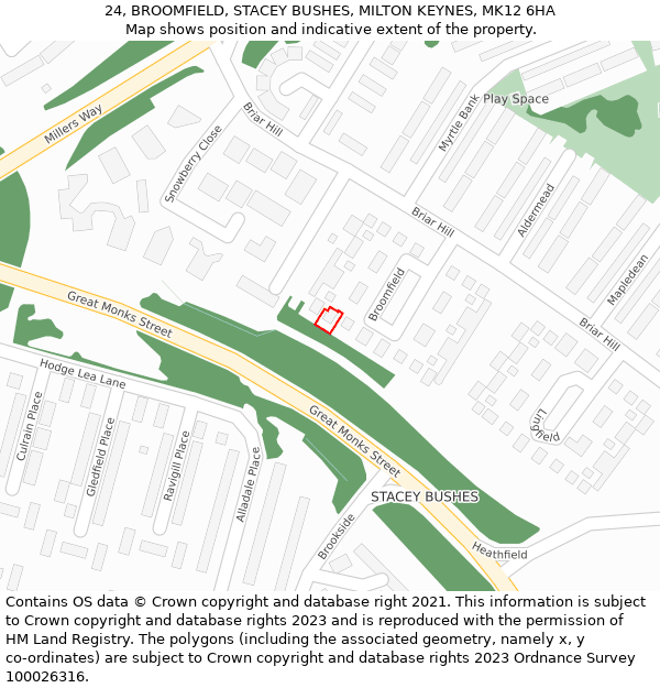 24, BROOMFIELD, STACEY BUSHES, MILTON KEYNES, MK12 6HA: Location map and indicative extent of plot