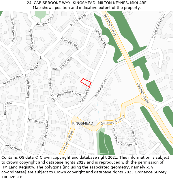 24, CARISBROOKE WAY, KINGSMEAD, MILTON KEYNES, MK4 4BE: Location map and indicative extent of plot