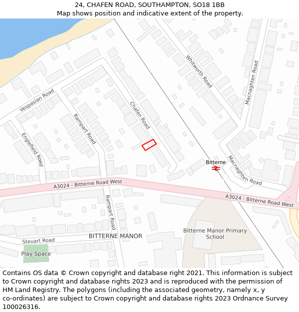 24, CHAFEN ROAD, SOUTHAMPTON, SO18 1BB: Location map and indicative extent of plot