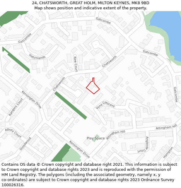 24, CHATSWORTH, GREAT HOLM, MILTON KEYNES, MK8 9BD: Location map and indicative extent of plot