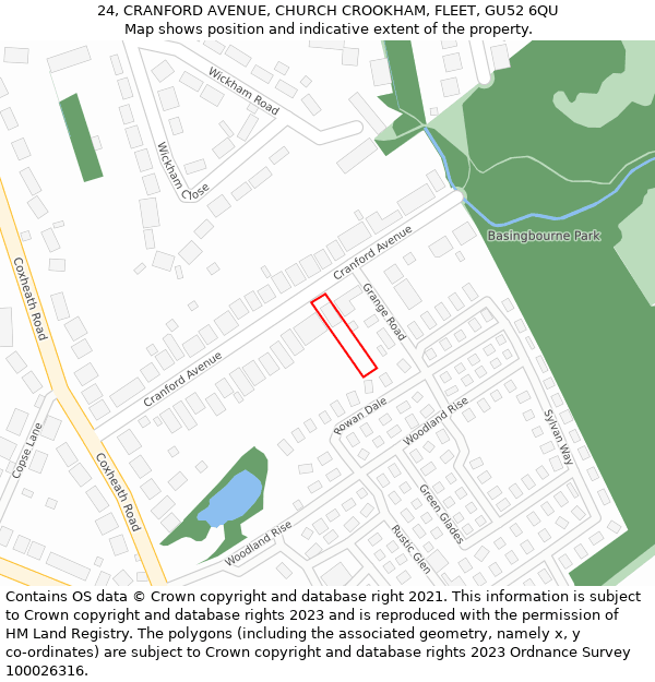 24, CRANFORD AVENUE, CHURCH CROOKHAM, FLEET, GU52 6QU: Location map and indicative extent of plot