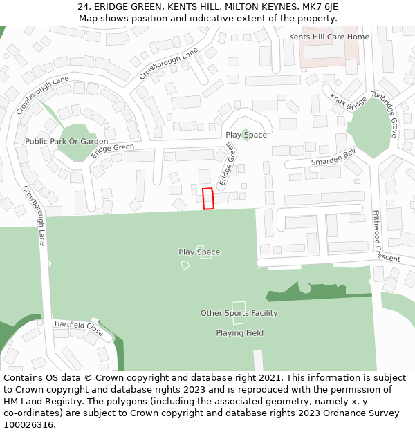 24, ERIDGE GREEN, KENTS HILL, MILTON KEYNES, MK7 6JE: Location map and indicative extent of plot