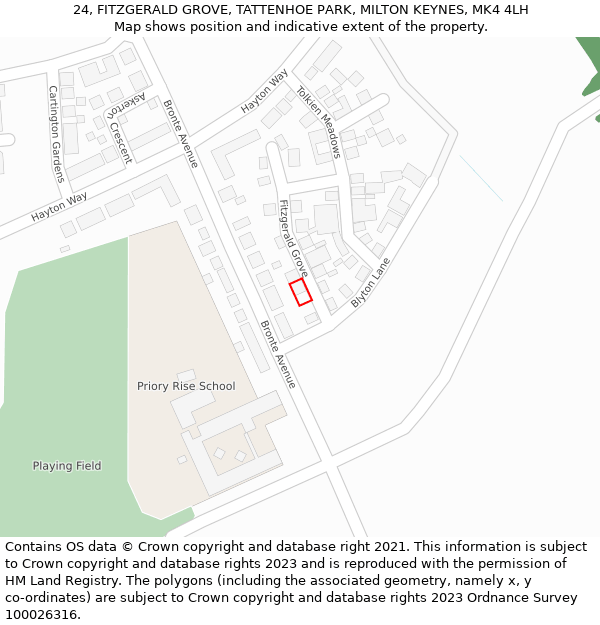 24, FITZGERALD GROVE, TATTENHOE PARK, MILTON KEYNES, MK4 4LH: Location map and indicative extent of plot