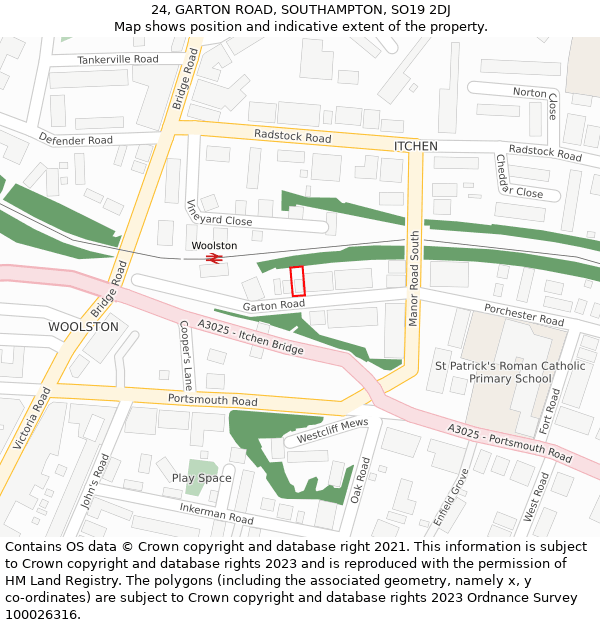 24, GARTON ROAD, SOUTHAMPTON, SO19 2DJ: Location map and indicative extent of plot