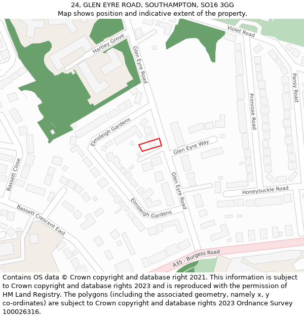 24, GLEN EYRE ROAD, SOUTHAMPTON, SO16 3GG: Location map and indicative extent of plot