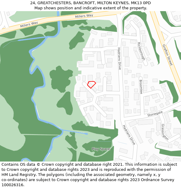 24, GREATCHESTERS, BANCROFT, MILTON KEYNES, MK13 0PD: Location map and indicative extent of plot