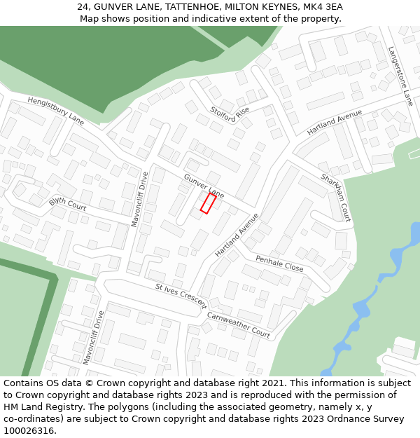 24, GUNVER LANE, TATTENHOE, MILTON KEYNES, MK4 3EA: Location map and indicative extent of plot
