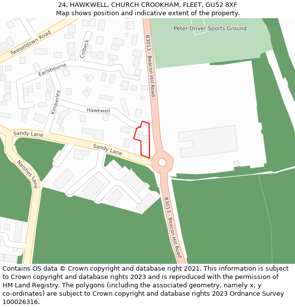 24, HAWKWELL, CHURCH CROOKHAM, FLEET, GU52 8XF: Location map and indicative extent of plot