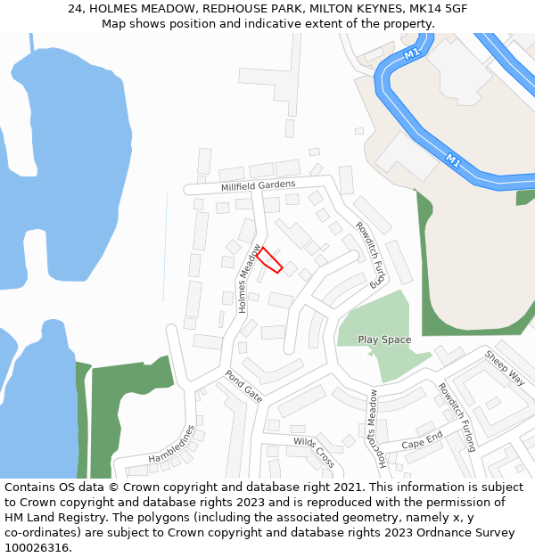 24, HOLMES MEADOW, REDHOUSE PARK, MILTON KEYNES, MK14 5GF: Location map and indicative extent of plot