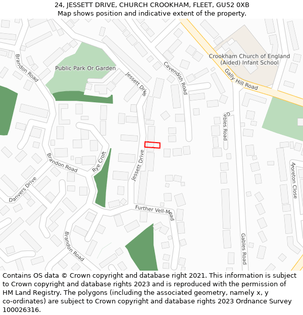 24, JESSETT DRIVE, CHURCH CROOKHAM, FLEET, GU52 0XB: Location map and indicative extent of plot