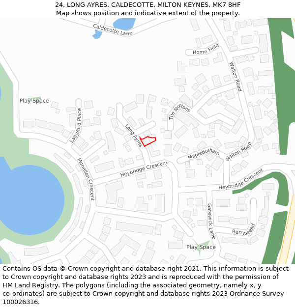 24, LONG AYRES, CALDECOTTE, MILTON KEYNES, MK7 8HF: Location map and indicative extent of plot