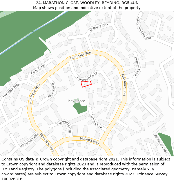 24, MARATHON CLOSE, WOODLEY, READING, RG5 4UN: Location map and indicative extent of plot