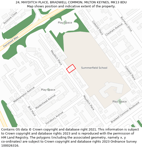 24, MAYDITCH PLACE, BRADWELL COMMON, MILTON KEYNES, MK13 8DU: Location map and indicative extent of plot