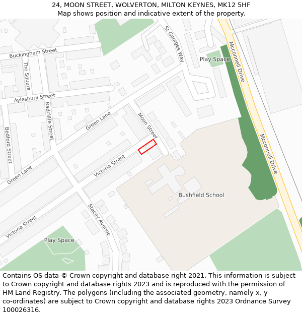 24, MOON STREET, WOLVERTON, MILTON KEYNES, MK12 5HF: Location map and indicative extent of plot
