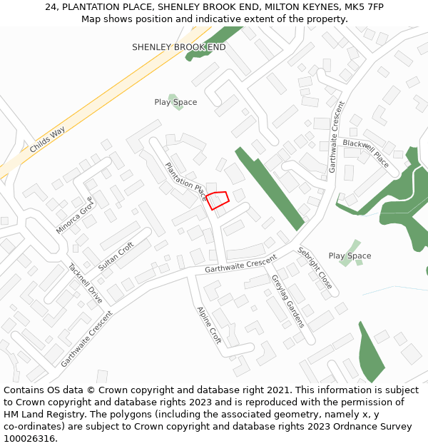 24, PLANTATION PLACE, SHENLEY BROOK END, MILTON KEYNES, MK5 7FP: Location map and indicative extent of plot