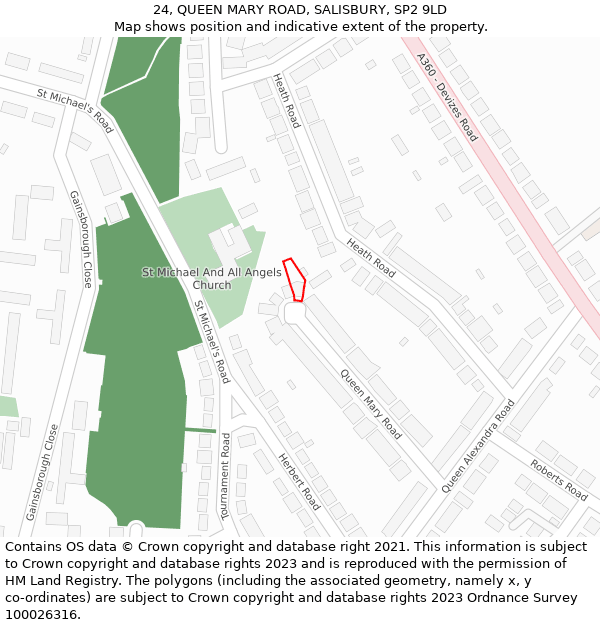 24, QUEEN MARY ROAD, SALISBURY, SP2 9LD: Location map and indicative extent of plot