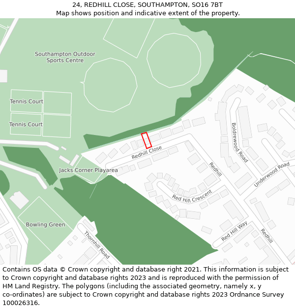 24, REDHILL CLOSE, SOUTHAMPTON, SO16 7BT: Location map and indicative extent of plot