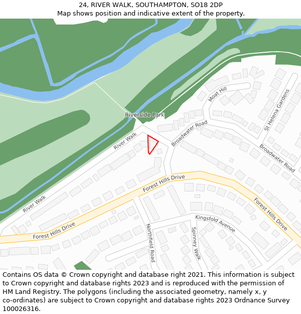 24, RIVER WALK, SOUTHAMPTON, SO18 2DP: Location map and indicative extent of plot