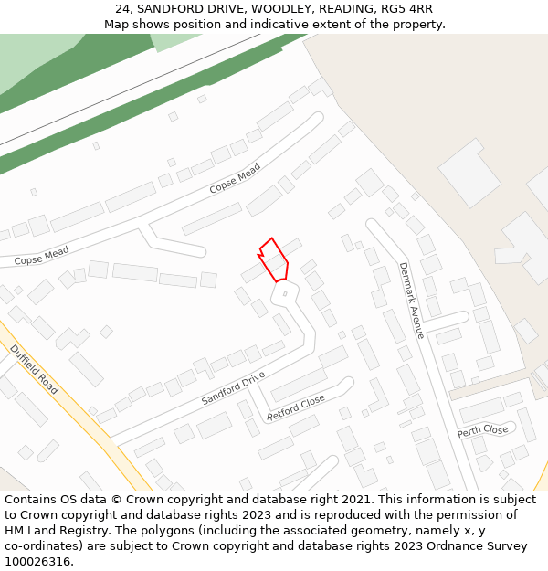 24, SANDFORD DRIVE, WOODLEY, READING, RG5 4RR: Location map and indicative extent of plot