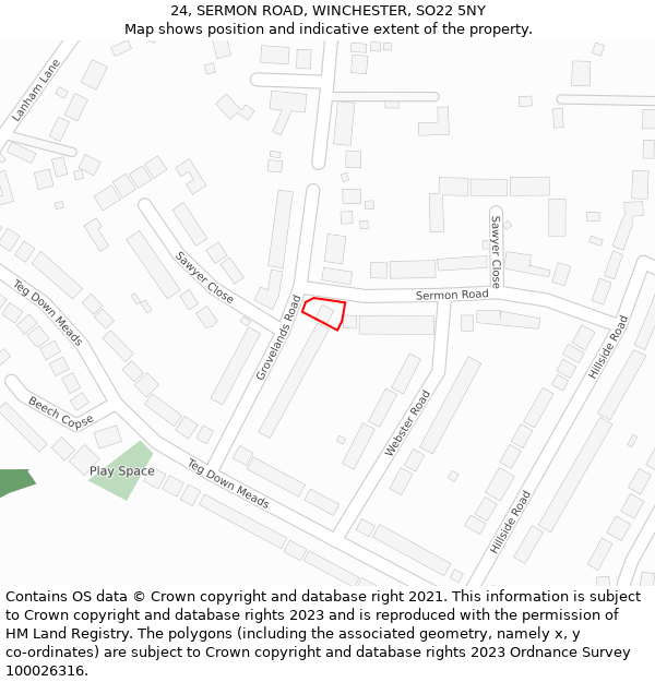 24, SERMON ROAD, WINCHESTER, SO22 5NY: Location map and indicative extent of plot