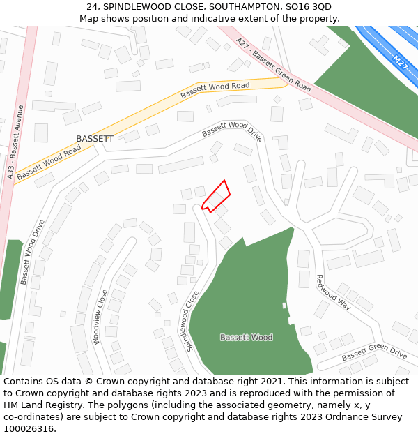 24, SPINDLEWOOD CLOSE, SOUTHAMPTON, SO16 3QD: Location map and indicative extent of plot