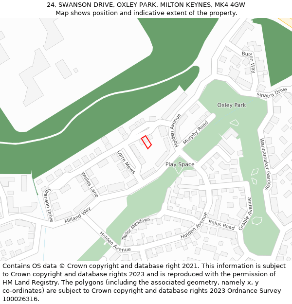 24, SWANSON DRIVE, OXLEY PARK, MILTON KEYNES, MK4 4GW: Location map and indicative extent of plot