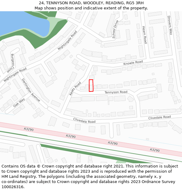 24, TENNYSON ROAD, WOODLEY, READING, RG5 3RH: Location map and indicative extent of plot