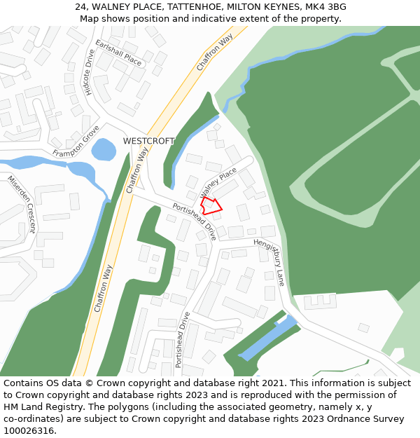 24, WALNEY PLACE, TATTENHOE, MILTON KEYNES, MK4 3BG: Location map and indicative extent of plot