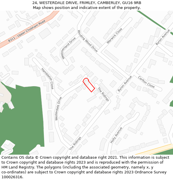 24, WESTERDALE DRIVE, FRIMLEY, CAMBERLEY, GU16 9RB: Location map and indicative extent of plot