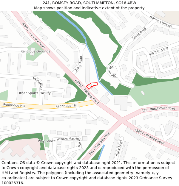 241, ROMSEY ROAD, SOUTHAMPTON, SO16 4BW: Location map and indicative extent of plot