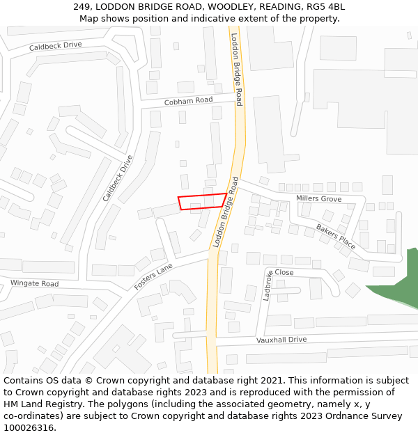 249, LODDON BRIDGE ROAD, WOODLEY, READING, RG5 4BL: Location map and indicative extent of plot